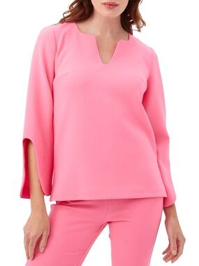 Trina Turk Pappilon Pink Notch-Neck Top, size 4